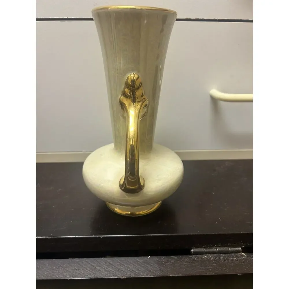 Antique Iridescent Hand Painted Vase beautiful‎ gold 22k asymmetrical handles